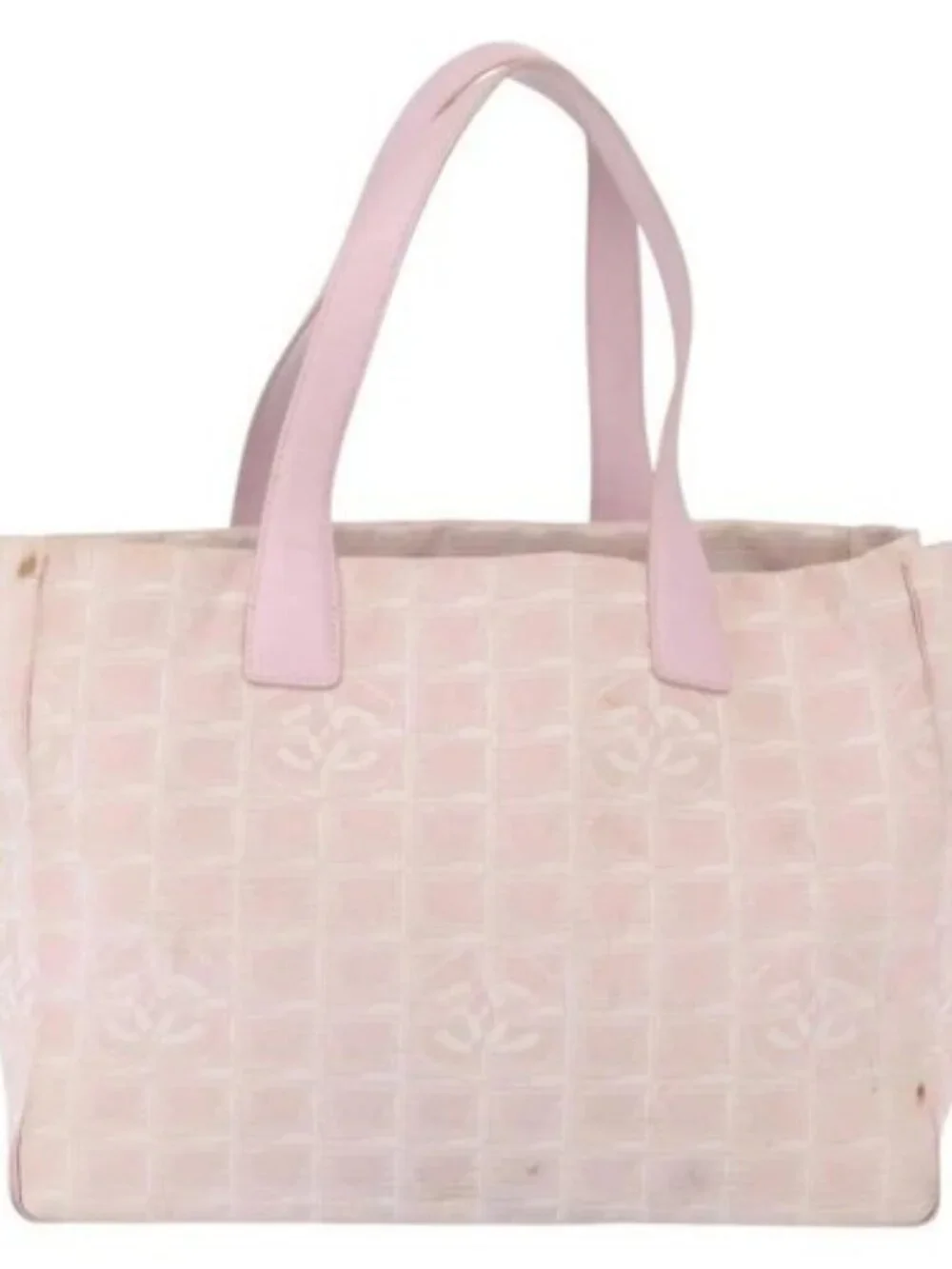 CHANEL New Travel line Tote Bag Nylon Pink Gold CC Auth BA9530